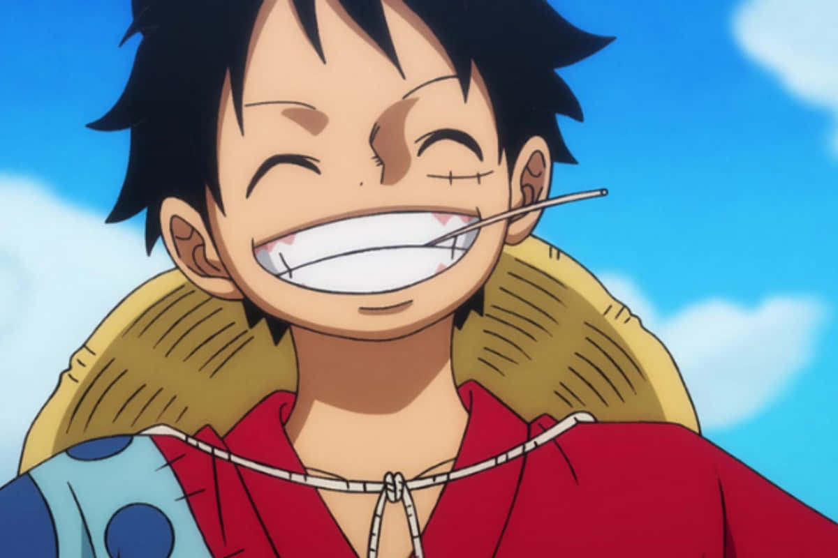 Een Stuk Anime Luffy Glimlag Prent Muurpapier