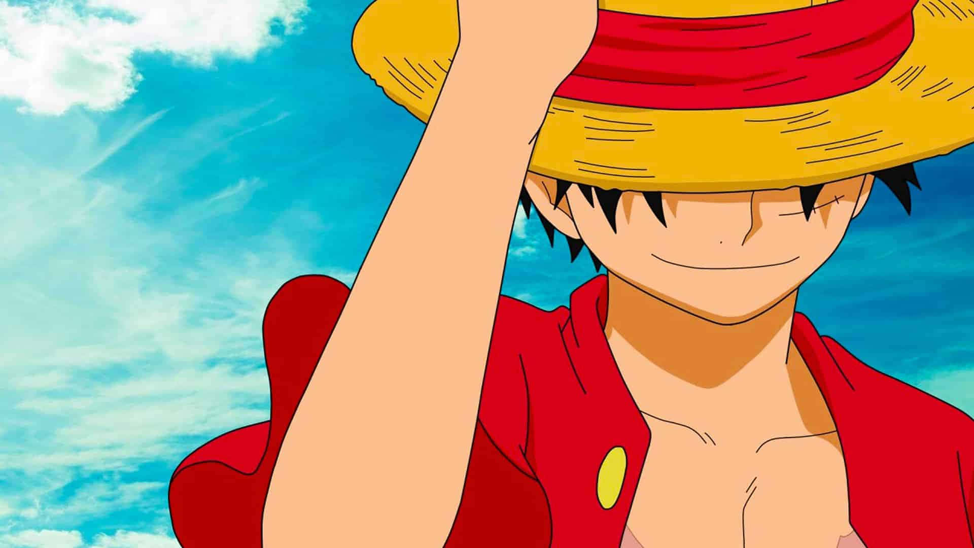Een Stuk Anime Luffy Glimlag Prent Muurpapier