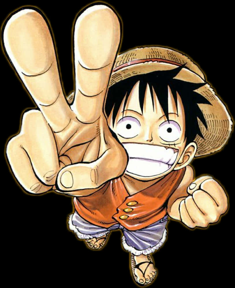 Een Stuk Luffy Oorwinningshouding Muurpapier