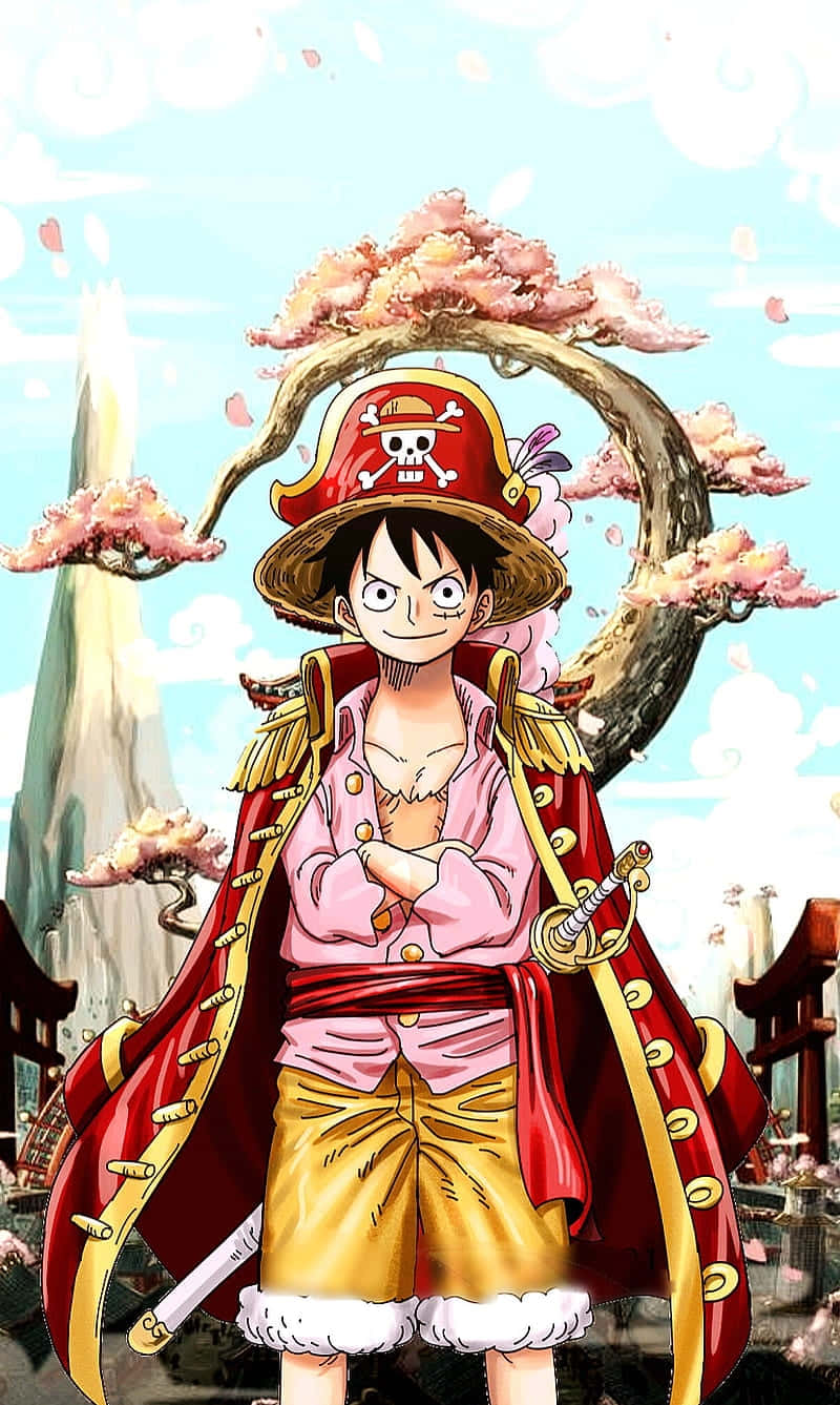 Een Stuk Luffy Seerowerkoning Prent Muurpapier