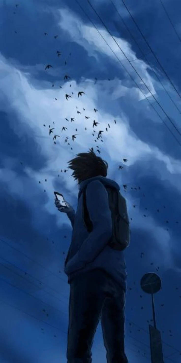 Eensame Seun Anime Onder 'n Donker Lug Muurpapier