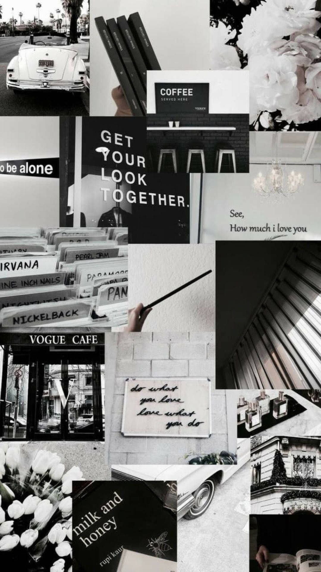 Eenvoudige Monochromatiese E-Girl Estetiese Collage Muurpapier