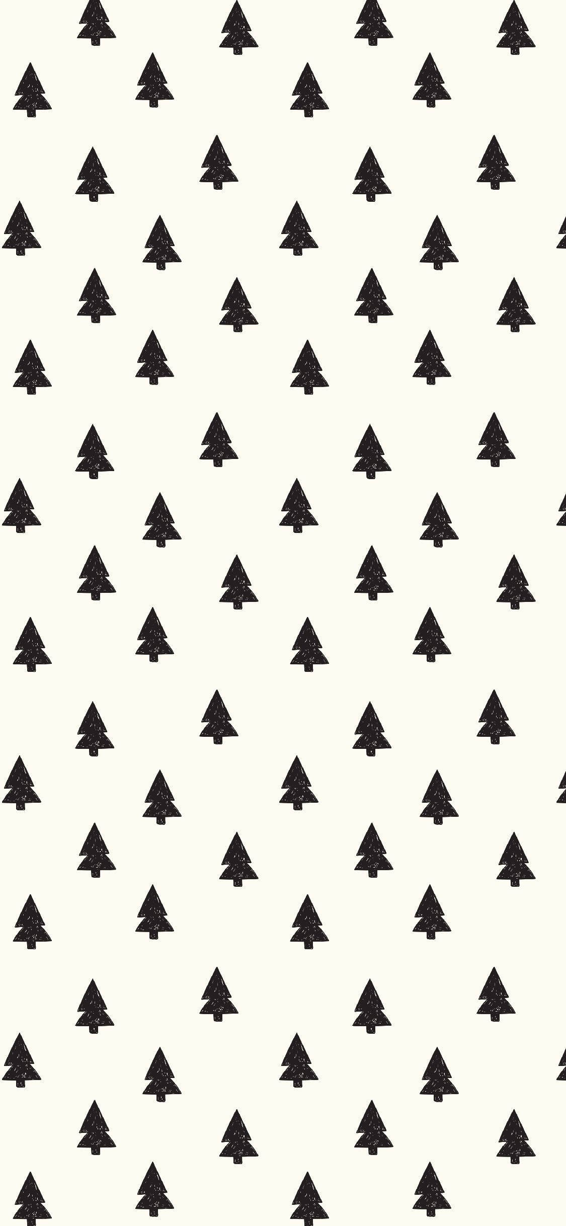 Eenvoudige Oulike Kersfees iPhone Swart Bome Muurpapier