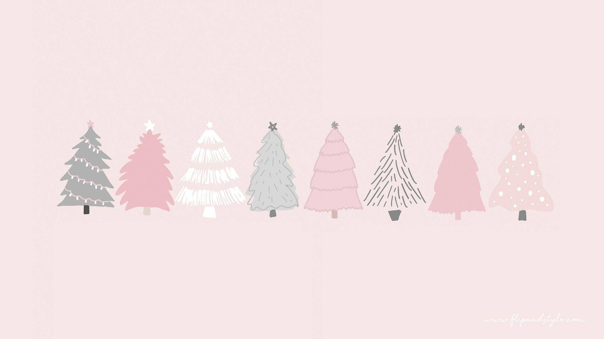 Eenvoudige Oulike Kersfees iPhone Pastel Pienk Bome Muurpapier