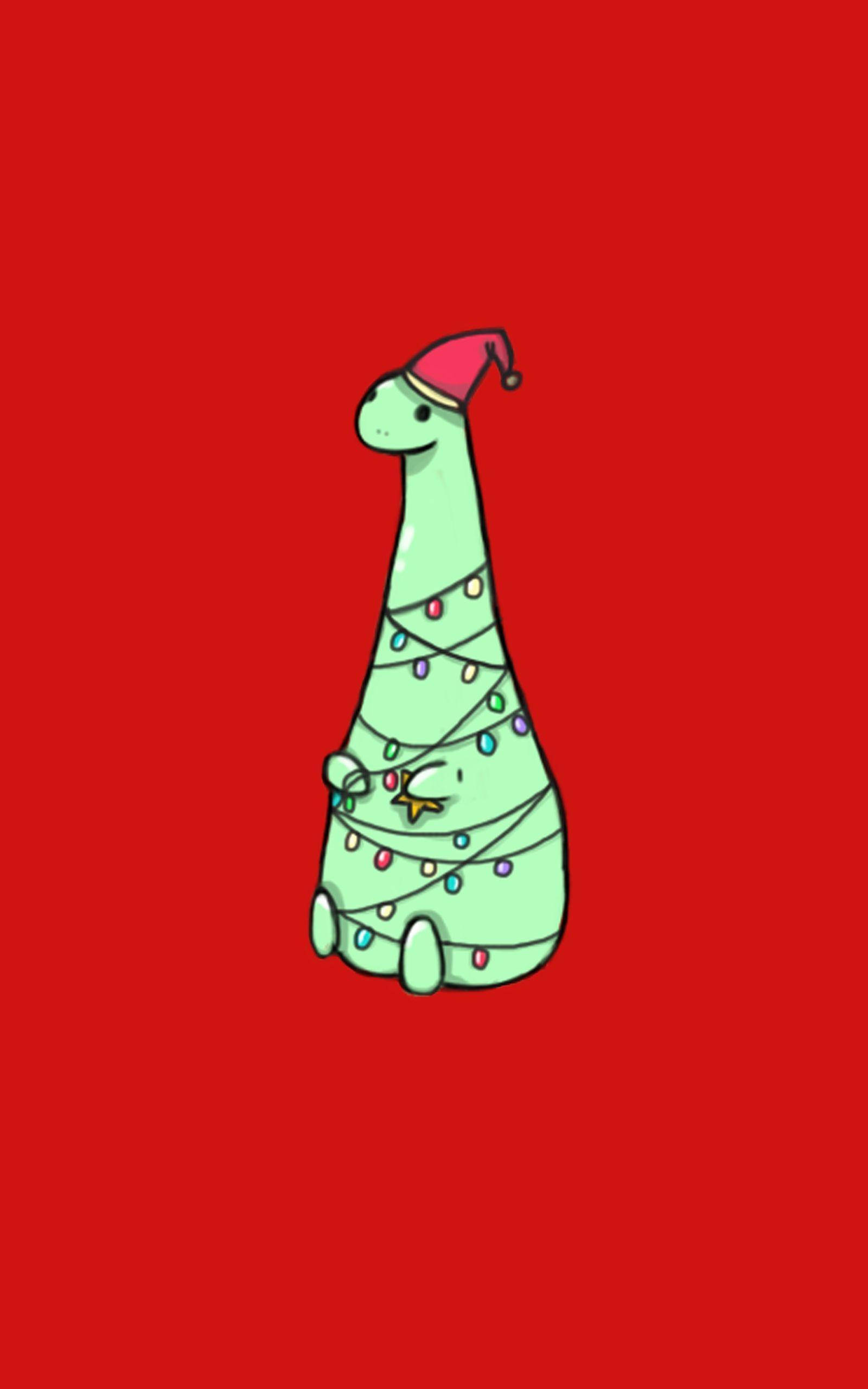 Eenvoudige Oulike Kersfees iPhone Groen Dinosourus Muurpapier