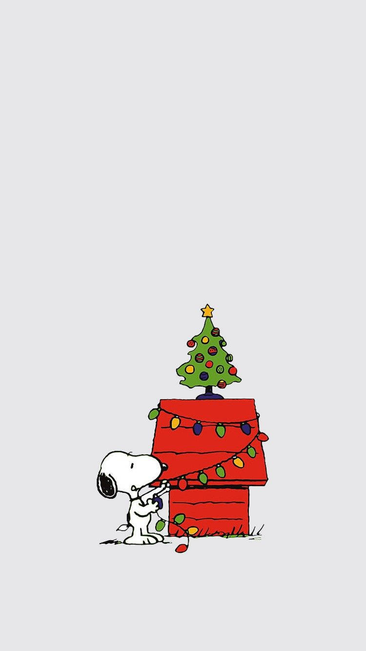 Eenvoudige Oulike Kersfees iPhone Snoopy Muurpapier