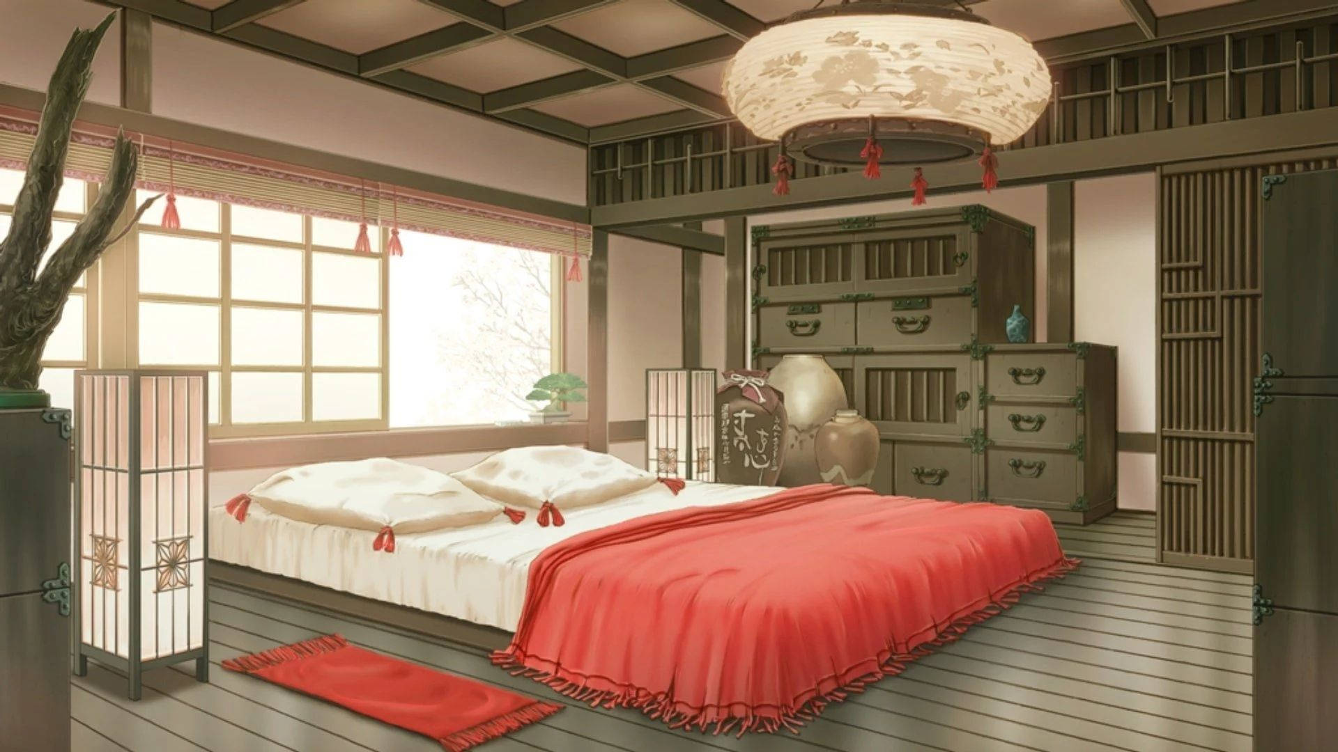 Eenvoudige Sereniteit: 'n Pragtige Anime-kamer Muurpapier