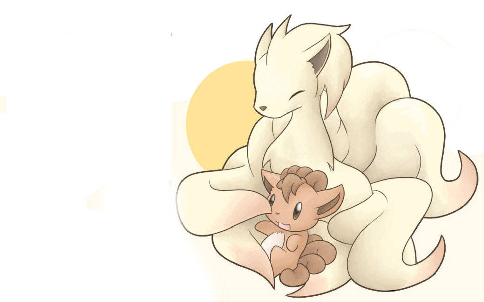 Eenvoudige tekening van Ninetales en Vulpix Muurpapier