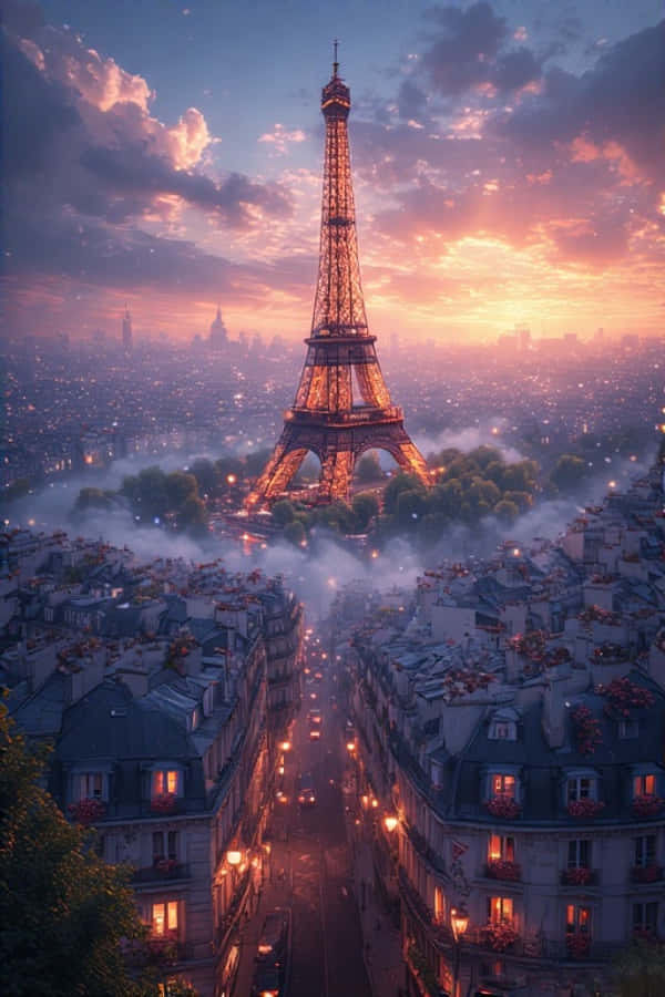 Eiffel Toring by Sonsopkoms Parys Dakke 4K Muurpapier