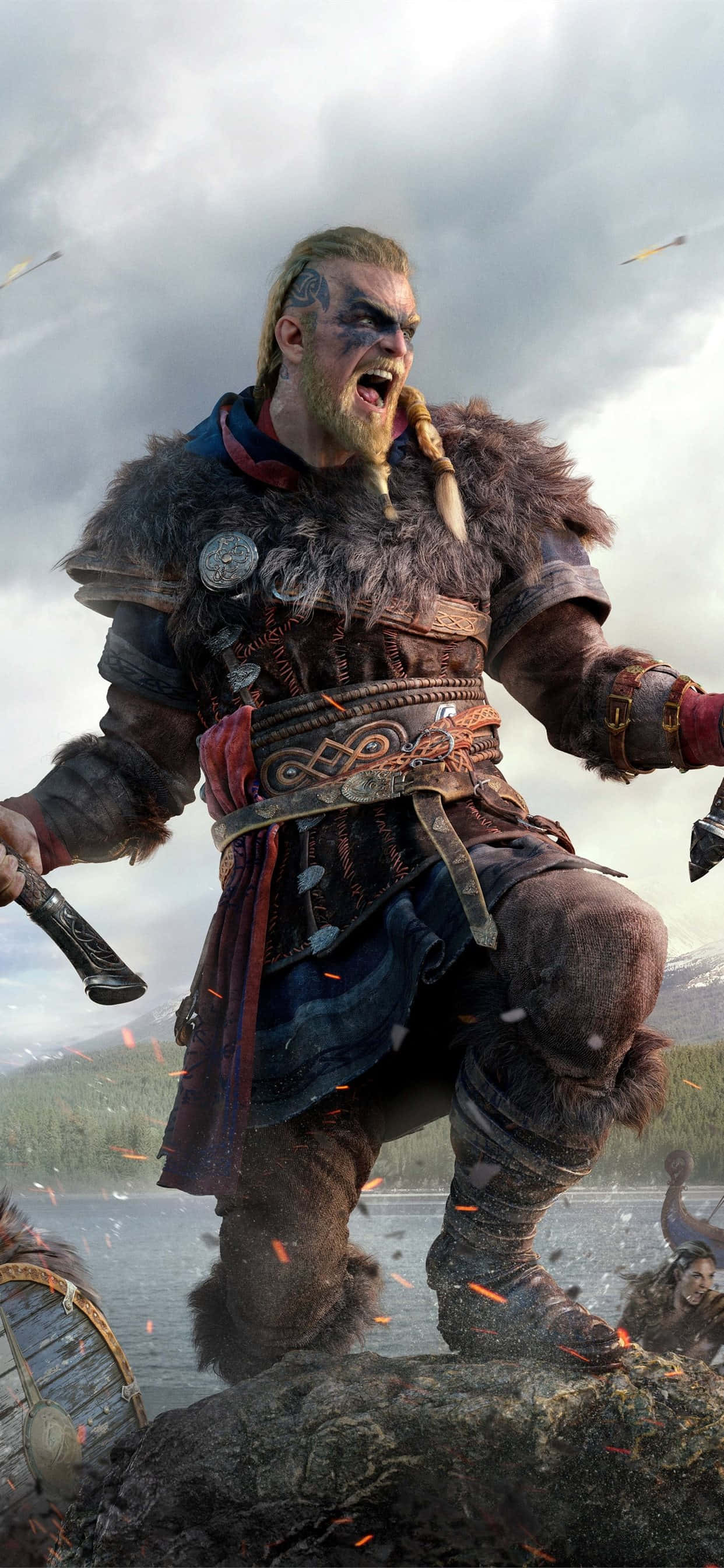 Eivor Strydkreet iPhone Xs Max Assassin's Creed Valhalla Agtergrond Muurpapier