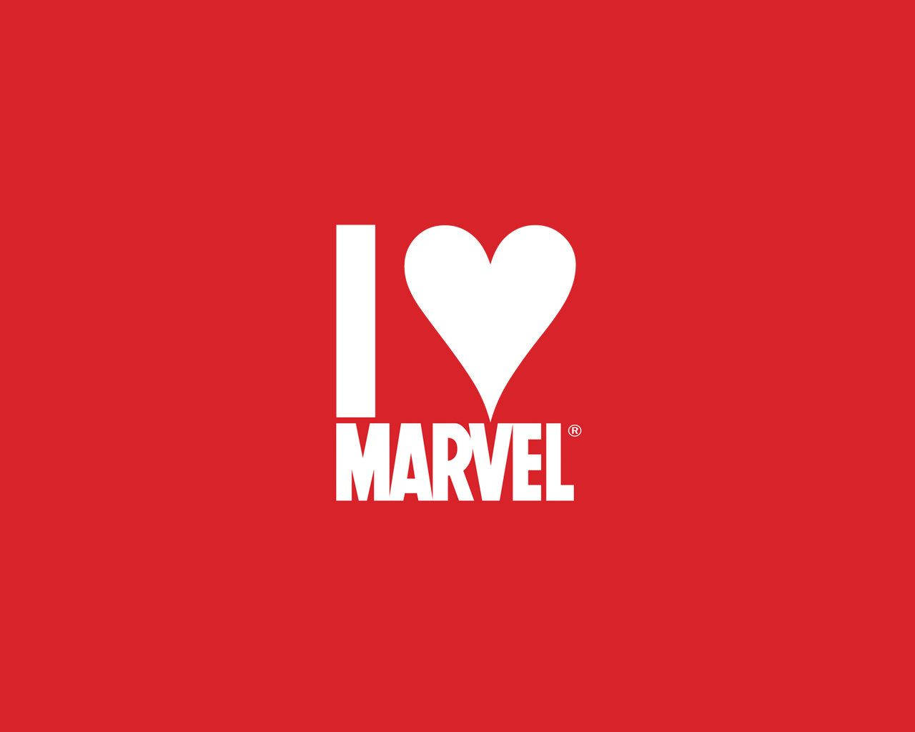 Ek is lief vir Marvel-strokiesprente met 'n groot wit hart op 'n rooi agtergrond.