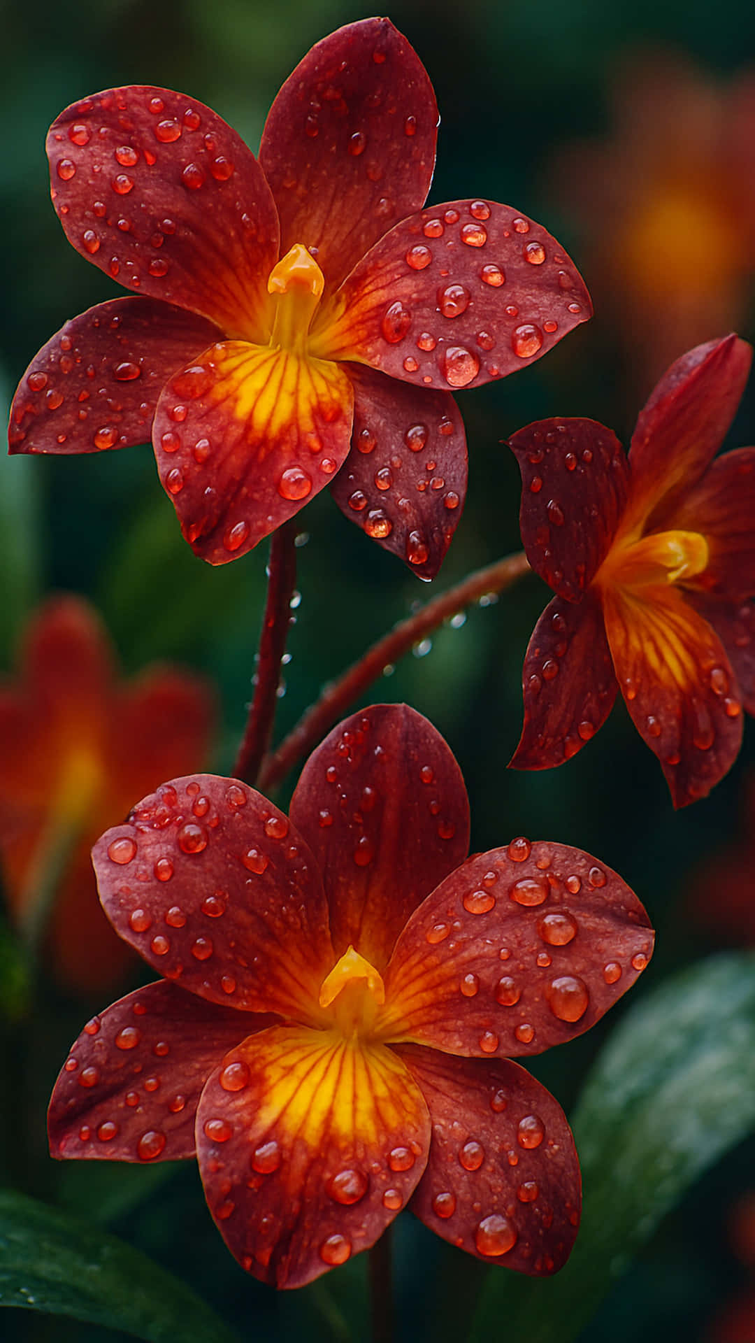 Eksotiese blomme met waterdruppels Muurpapier