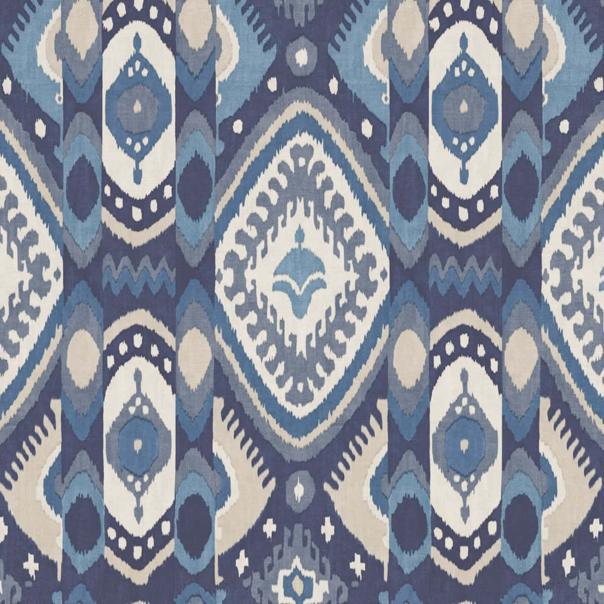Elegante Blou Bukhara-geïnspireerde Patroon Muurpapier