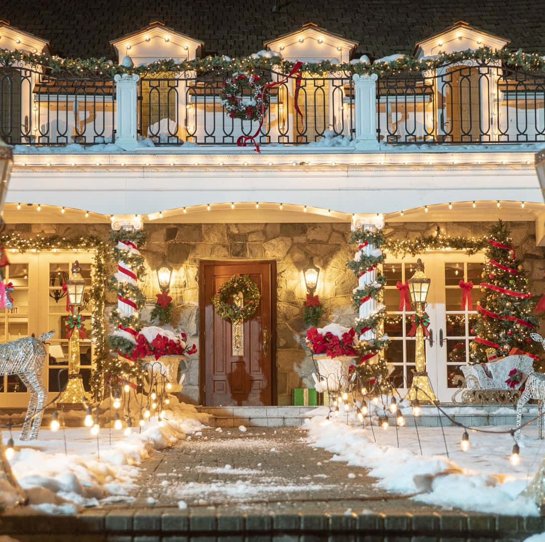 Elegante Feestelike Huis Kersfees Teams Agtergrond Muurpapier