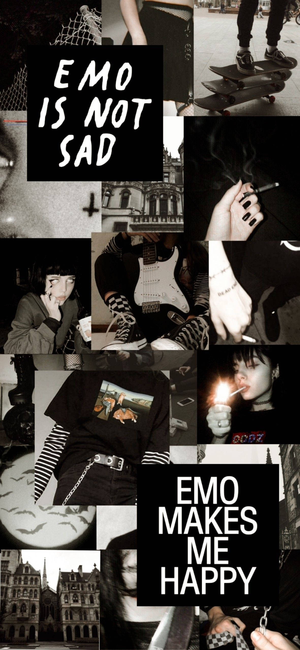 Emo Aesthetic Swart Collage Muurpapier