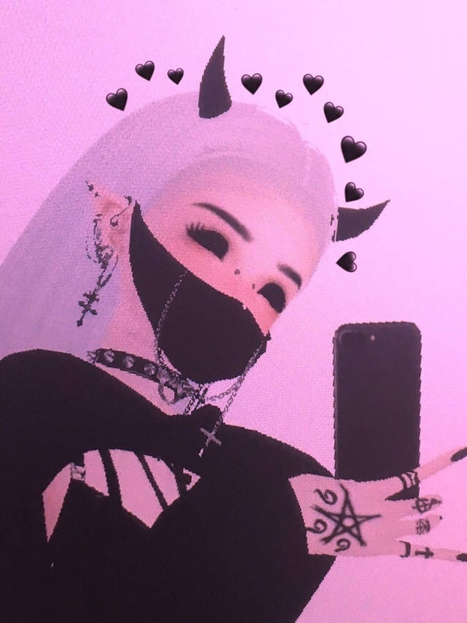 Emo Estetiese Anime Meisie in Betowerende Pienk Tint Muurpapier