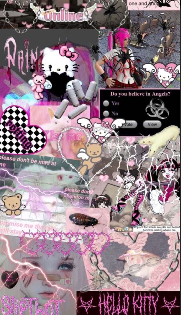 Emo Hallo Kitty Koel Collage Muurpapier