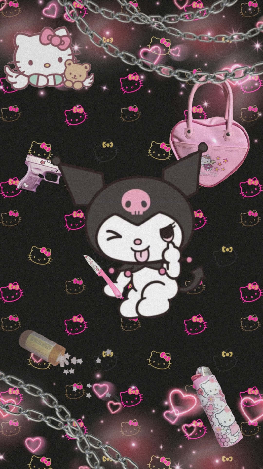 Emo Hello Kitty Met Kuromi Muurpapier