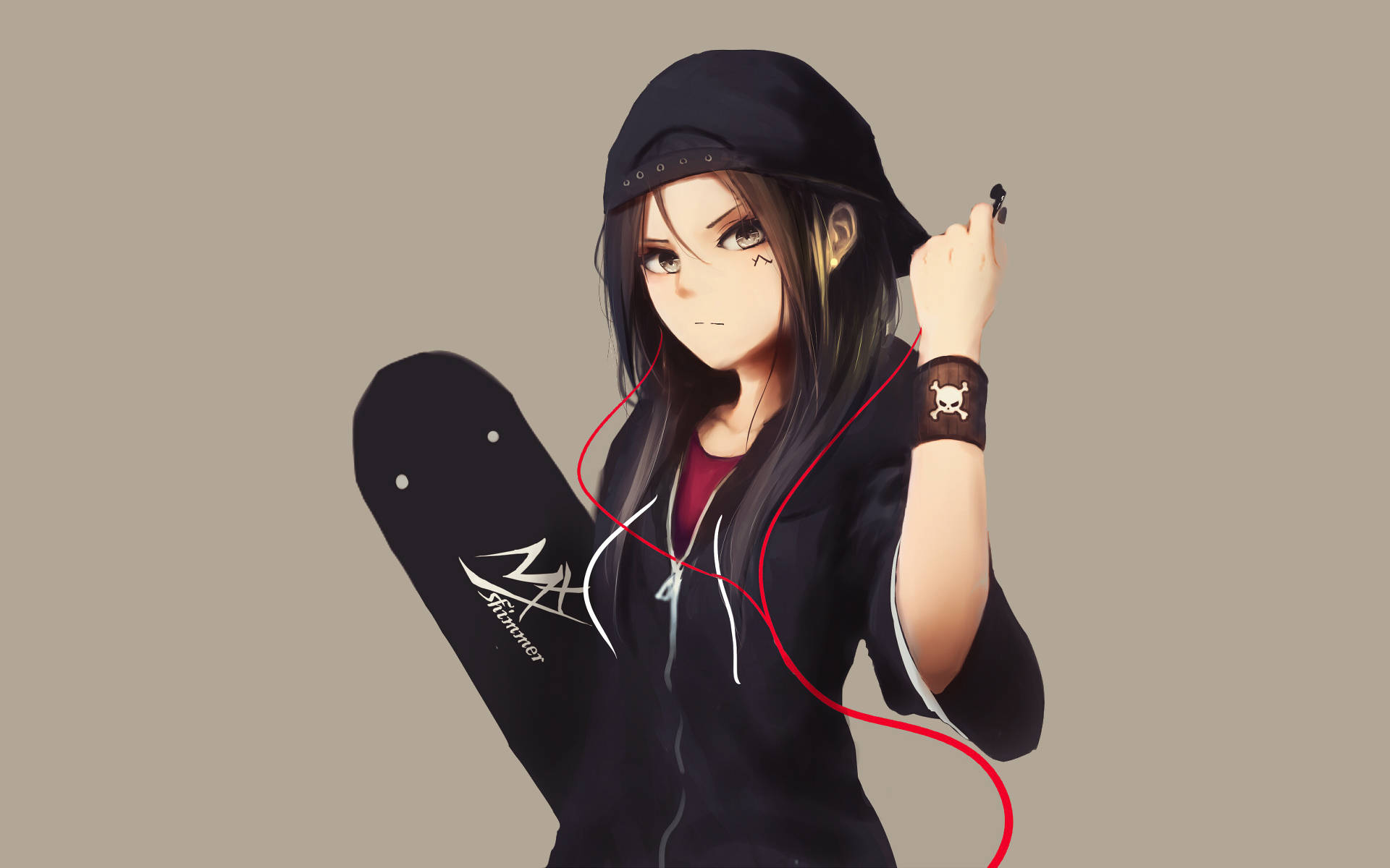 Enigmatiese Anime Meisie in Kapstrop Muurpapier