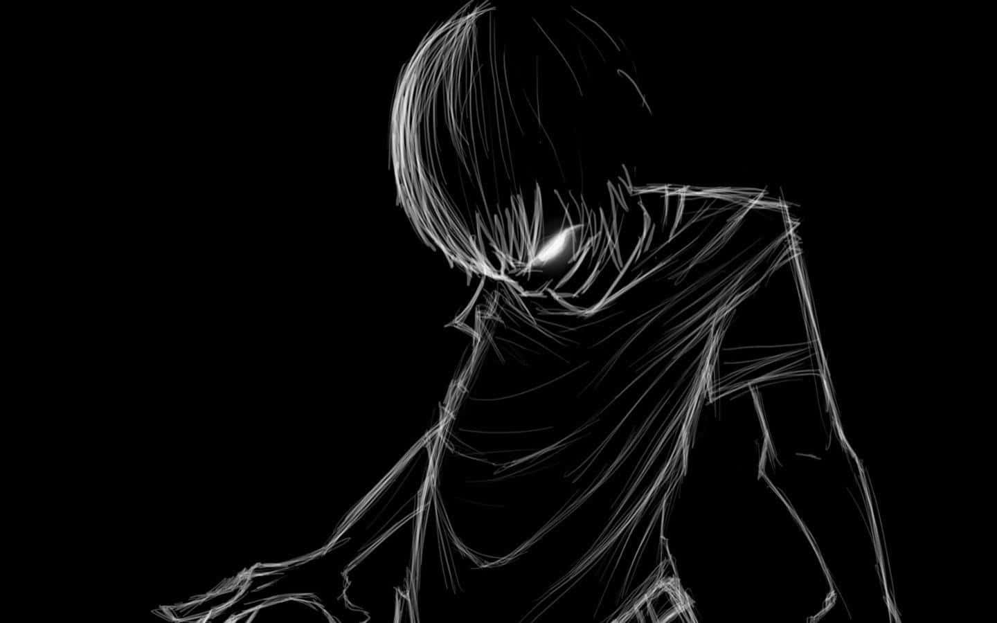 Enigmatiese Swart en Wit Anime-toneel Muurpapier