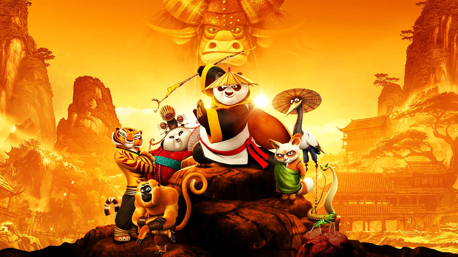 Epiese Kung Fu Panda Met Vriende Muurpapier
