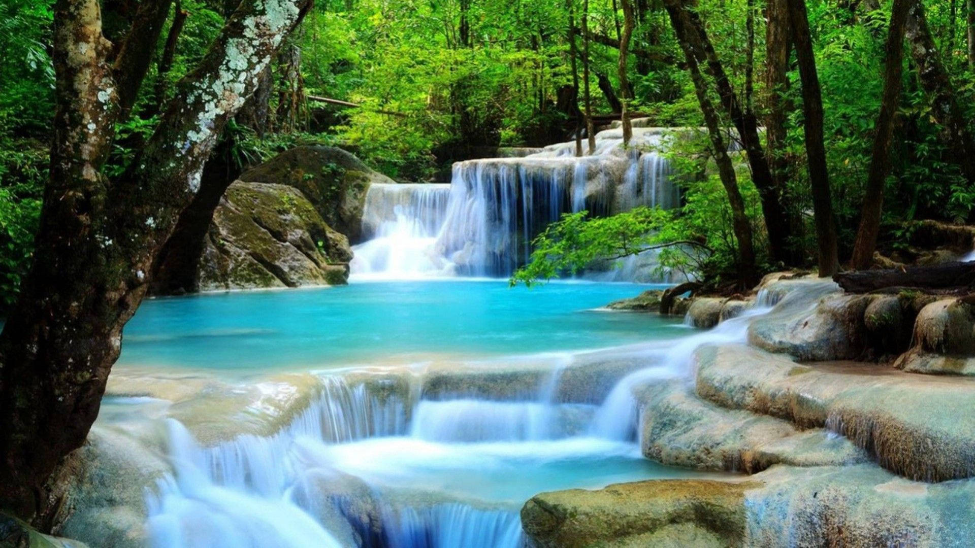 Erawan Nasionale Park HD Waterval Muurpapier