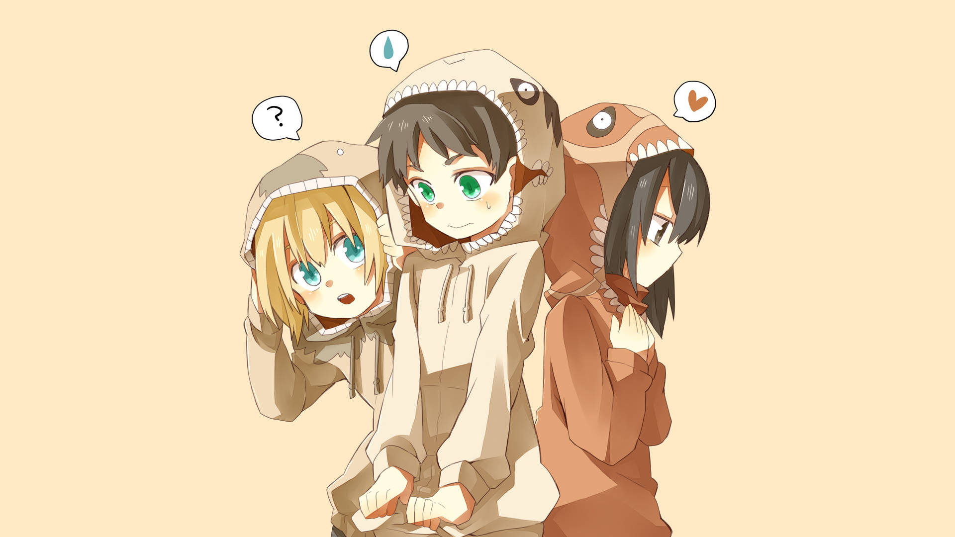 Eren Armin Mikasa Oulik-truie Muurpapier