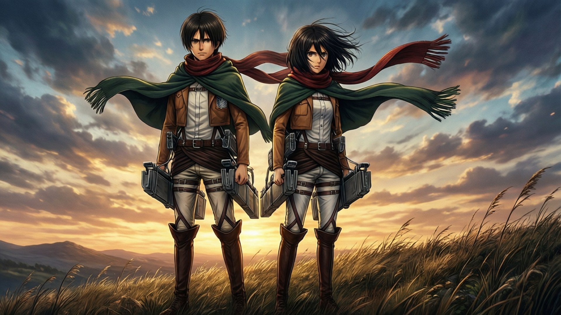Eren en Mikasa Muurpapier