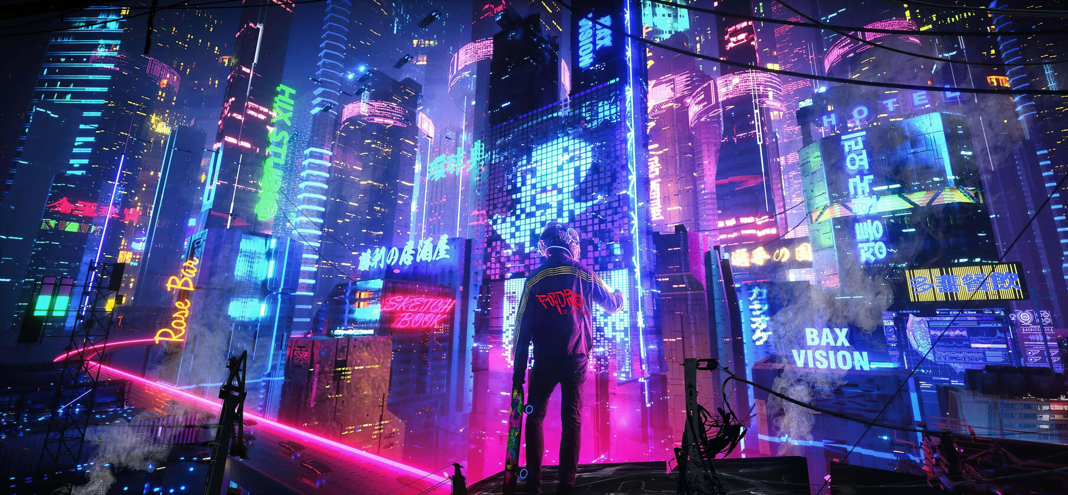Ervaar die lewendige ligte van Neon City Muurpapier