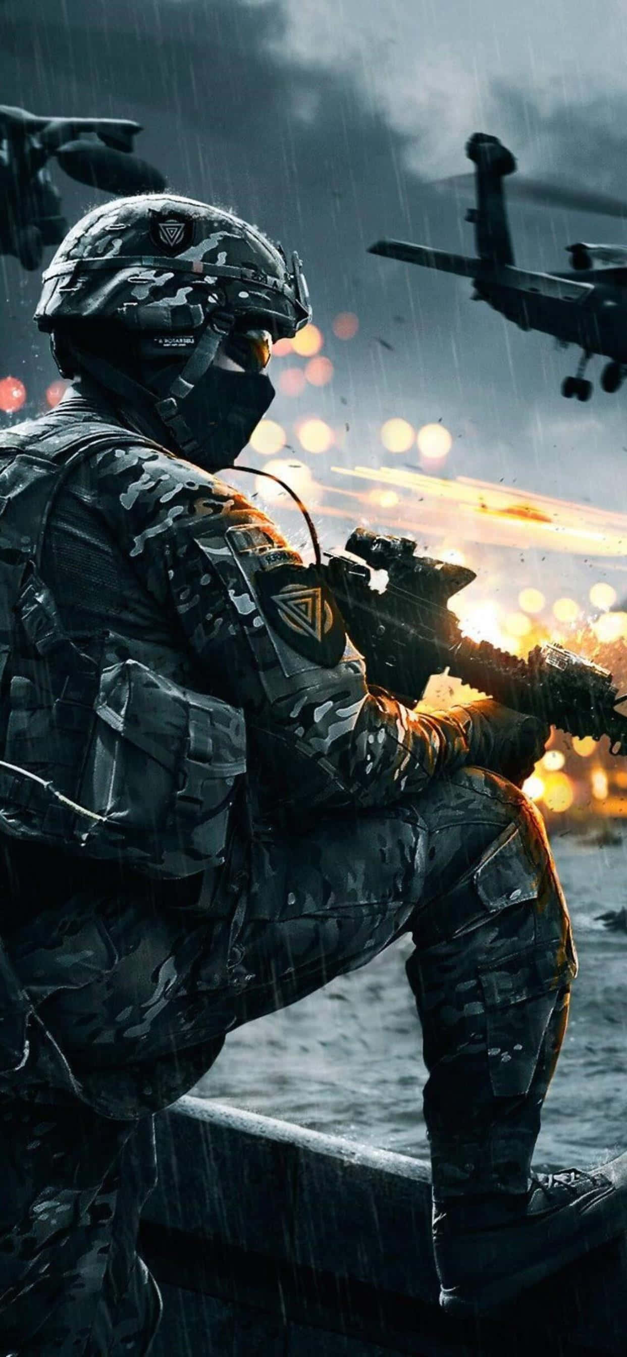 Ervaar Intense Battlefield Aksie op die iPhone Xs Max Muurpapier