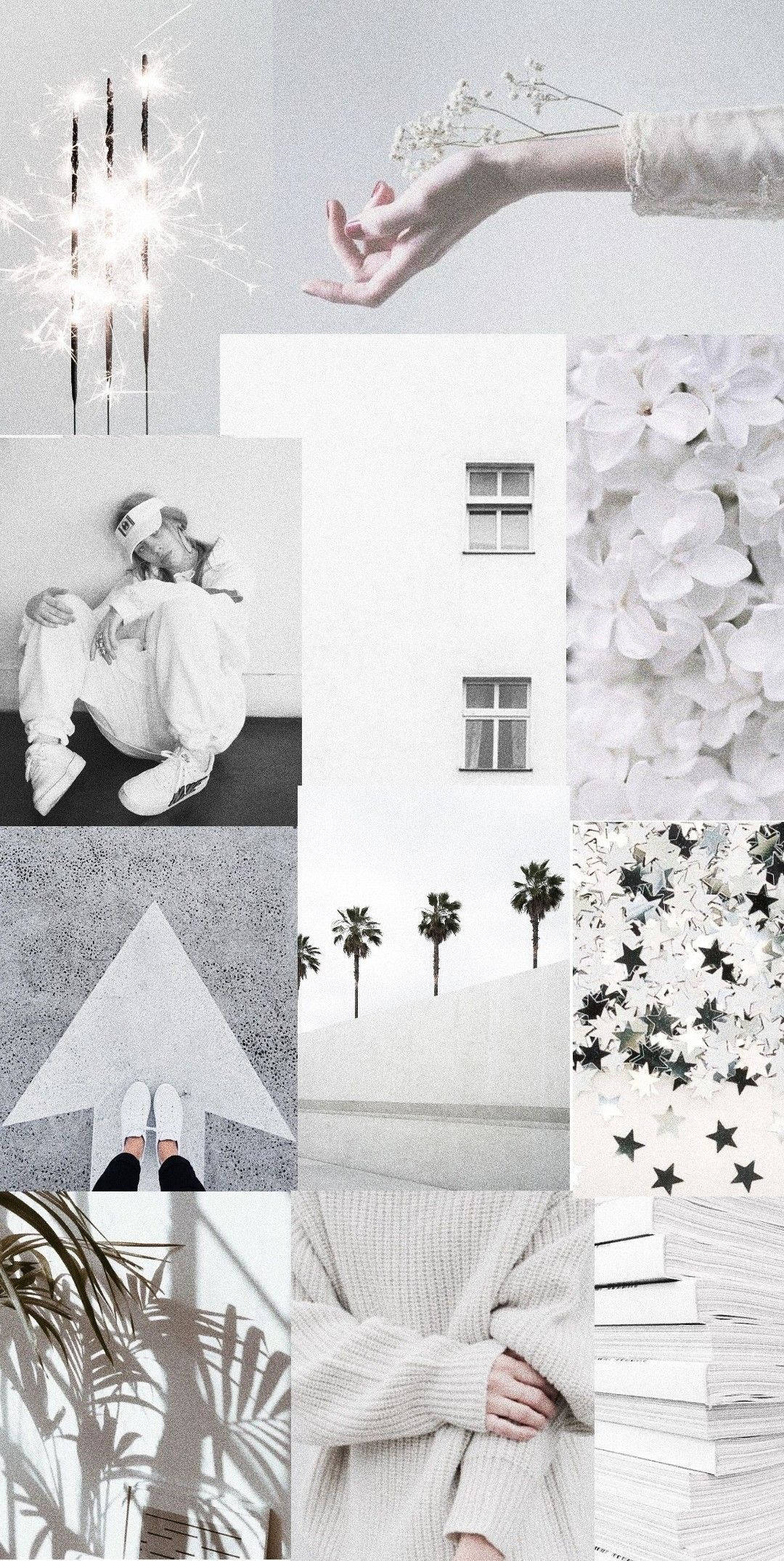 Esteties Aangename Grys en Wit Collage Muurpapier