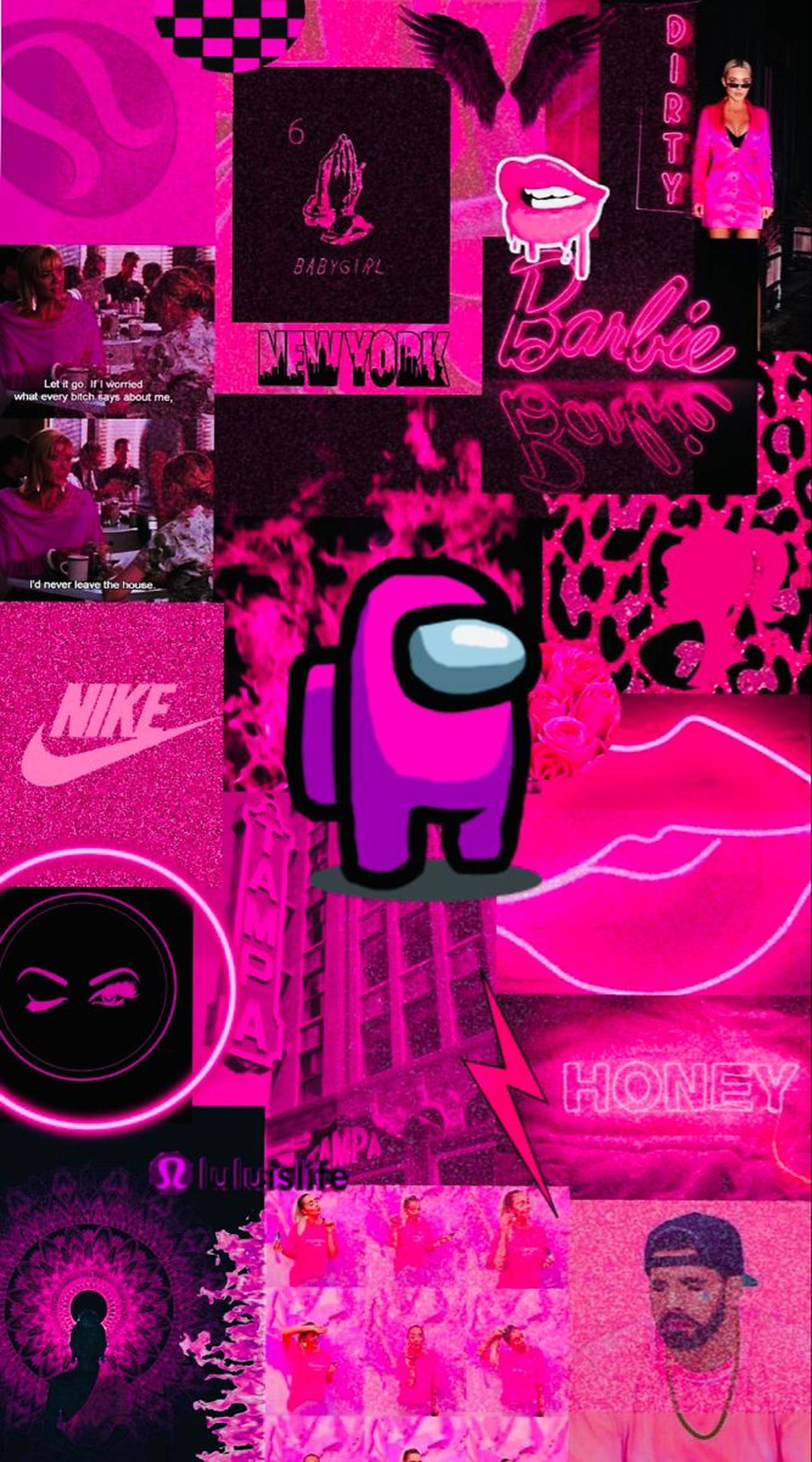 Estetiese Among US Pienk Neon Muur Muurpapier