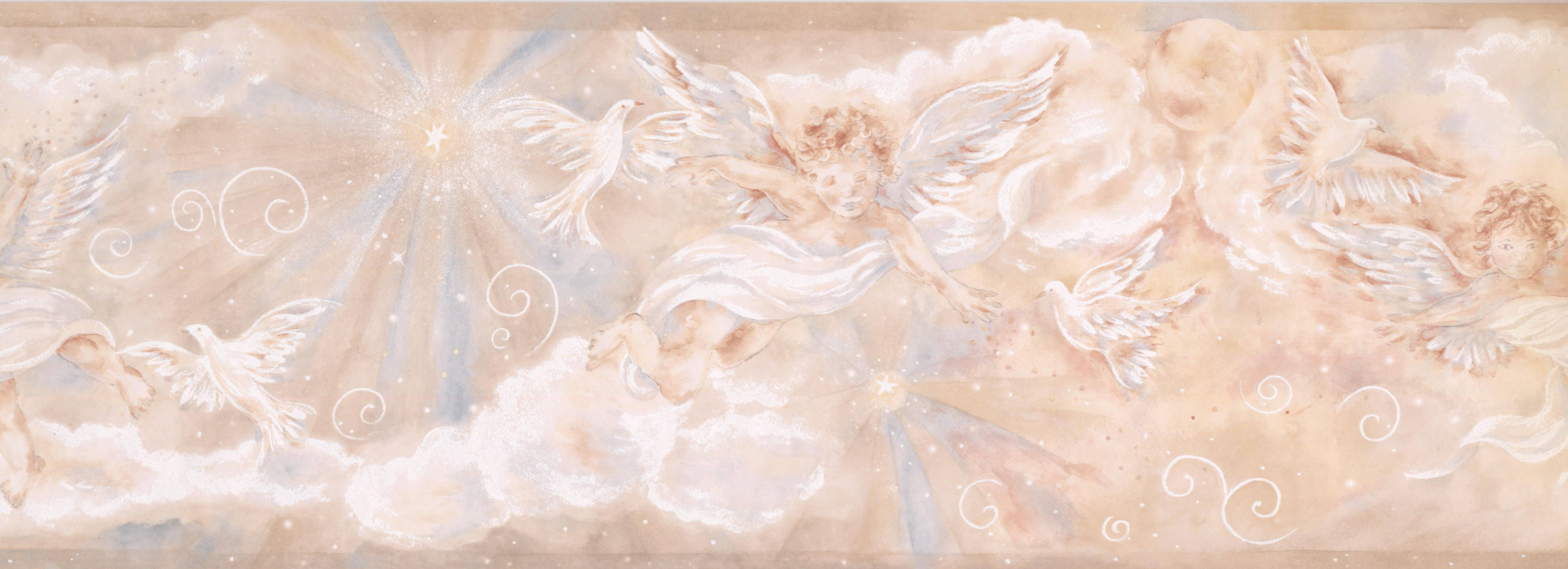 Estetiese Beige Cupido's en Duive Muurpapier