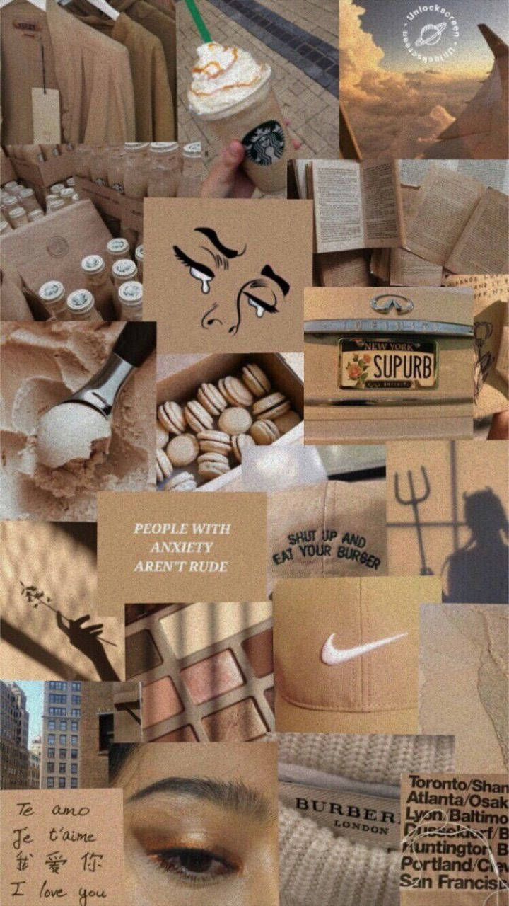Estetiese Beige Collage oor Angs Muurpapier