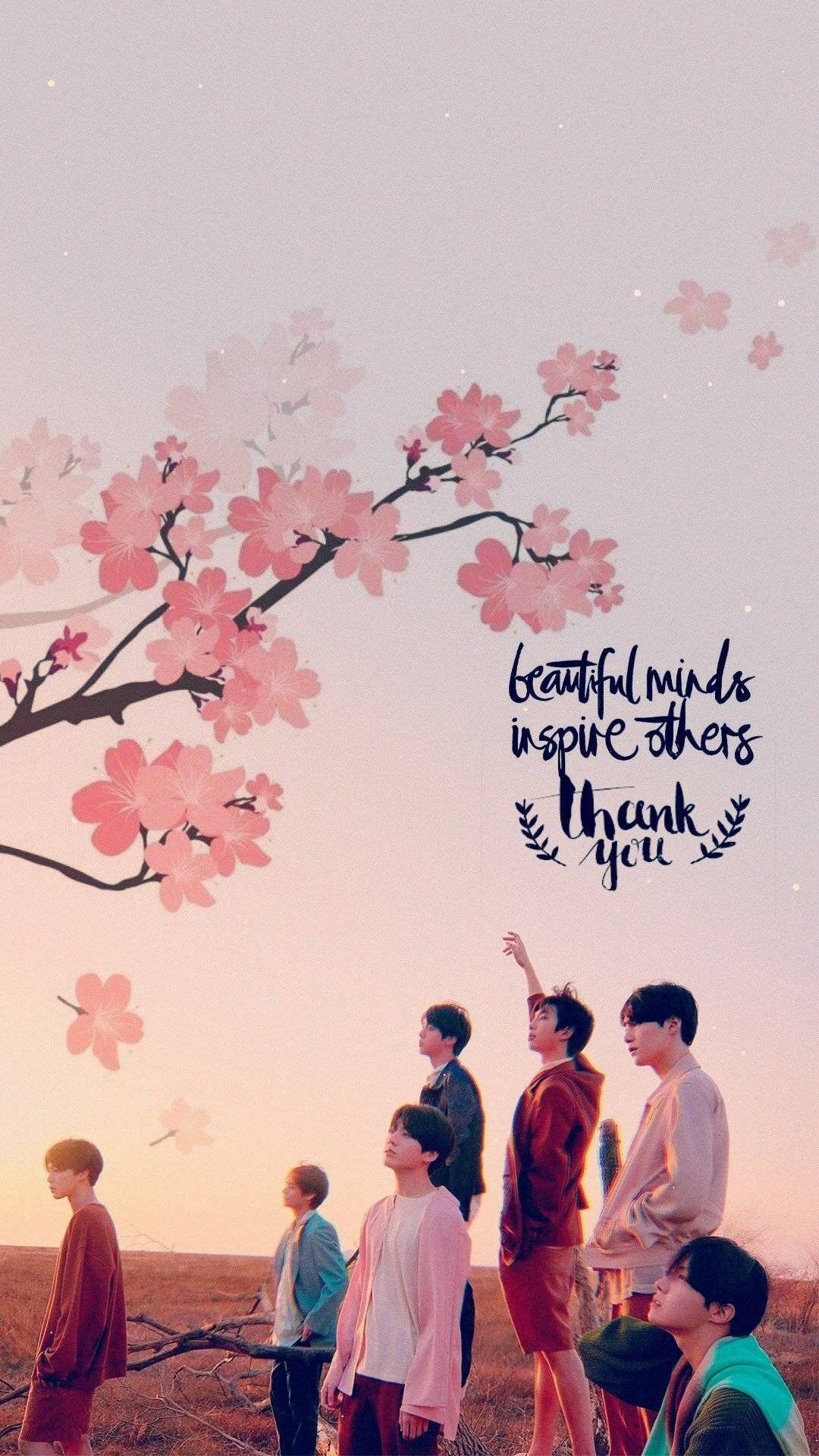 Estetiese BTS Saam Onder Sakura Muurpapier