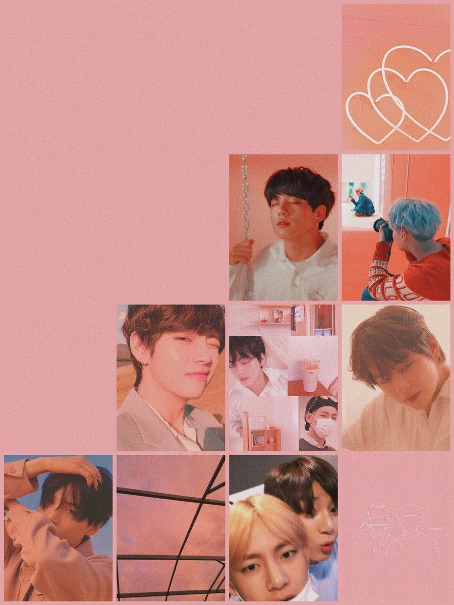 Estetiese Bts Taekook Pienk Muurpapier