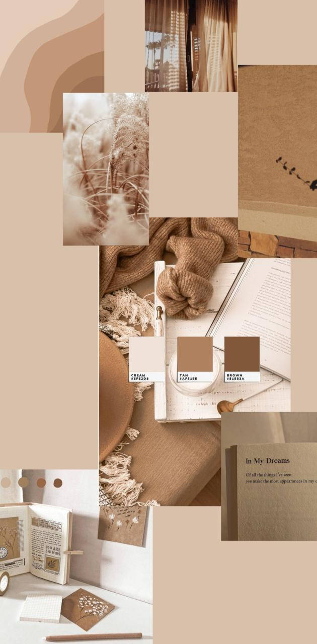 Estetiese Collage in Beige Kleure Muurpapier