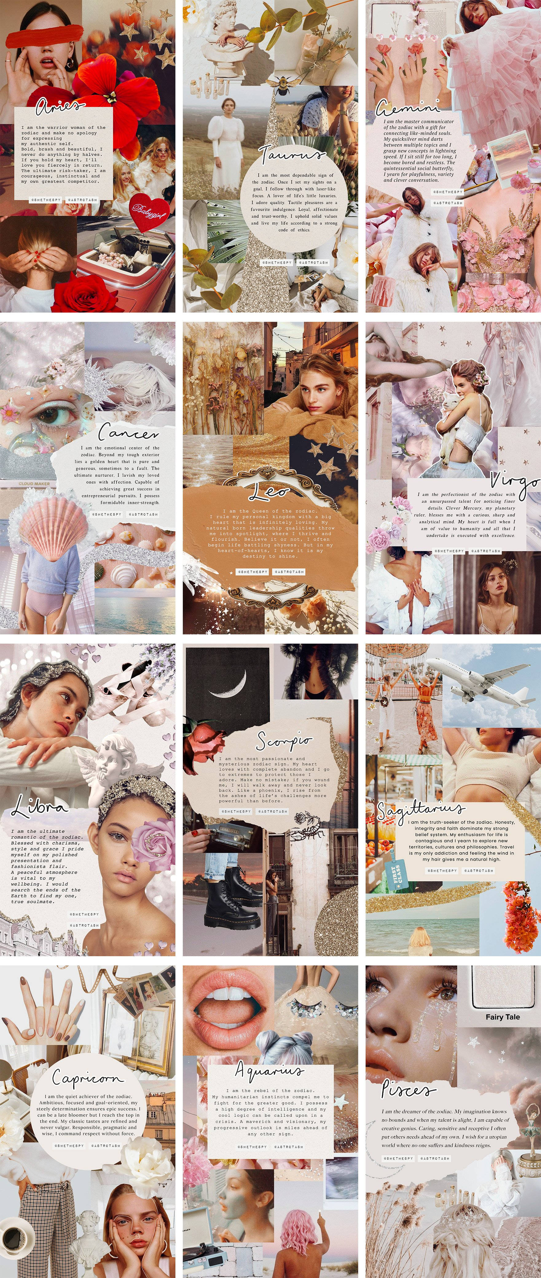 Estetiese Dierem Horoskoop Windelement Collage Muurpapier