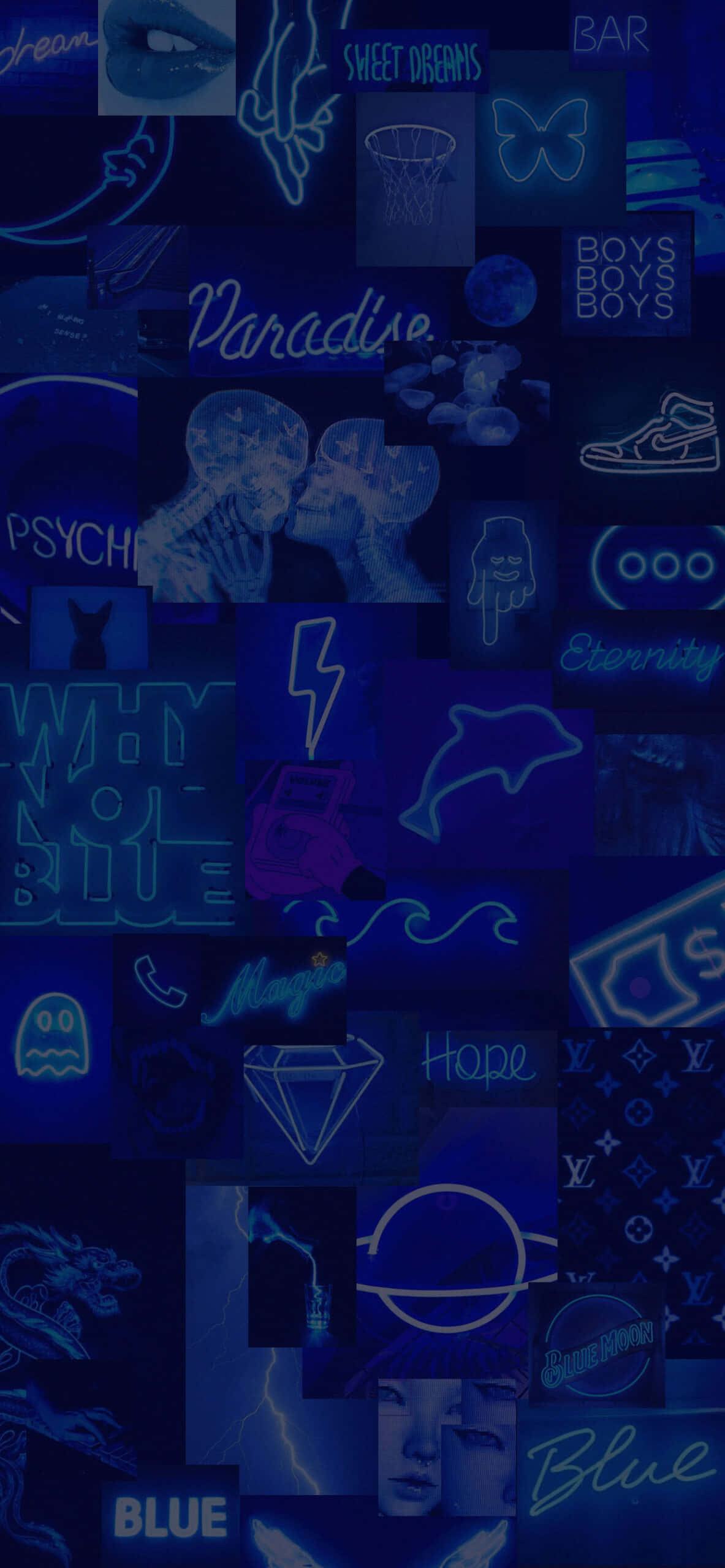 Estetiese Donker Neon Blou Ligfoto's Muurpapier