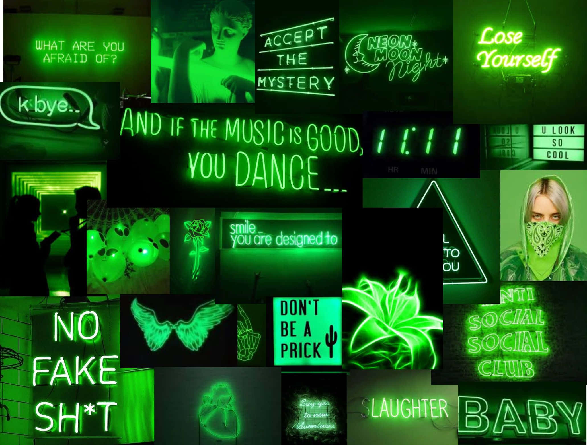 Estetiese Groen Neon Tekens Prente Muurpapier