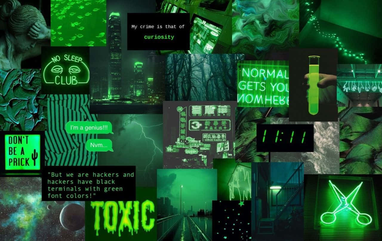 Estetiese Groen Neon Teks Prente Muurpapier