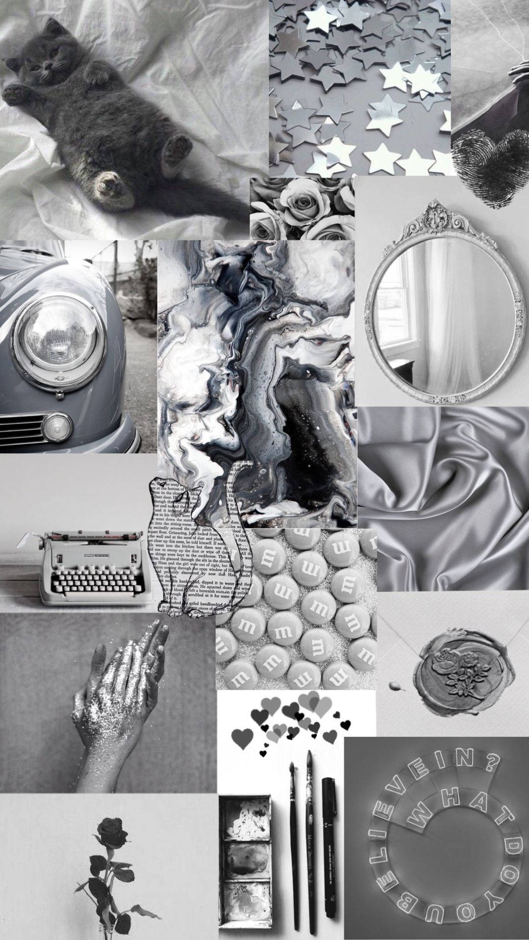Estetiese Grys met Ligblou Collage Muurpapier