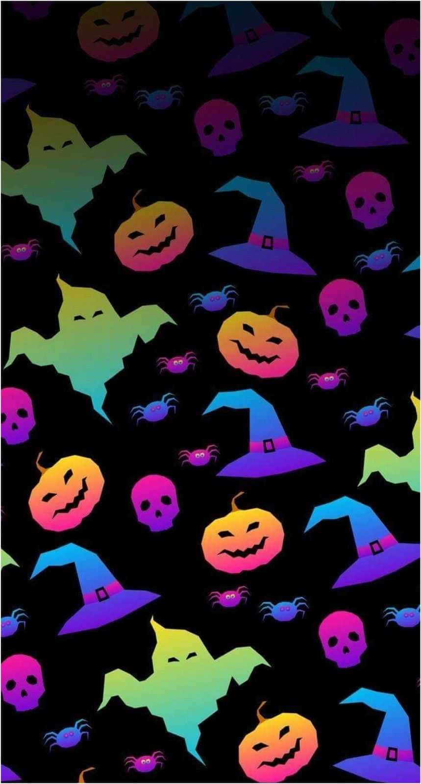 Estetiese Halloween-agtergrond Spoke Pampoene en Heksehoede Muurpapier