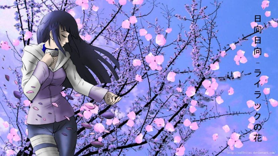 Estetiese Hinata By Die Sakura Boom Muurpapier
