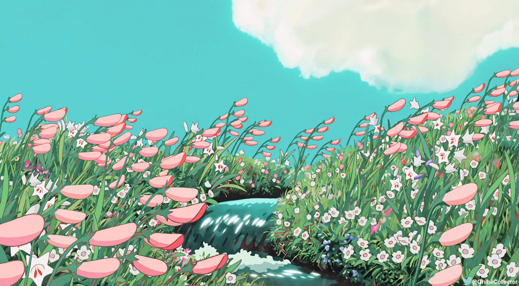 Estetiese Kuns Pienk Blomme Muurpapier