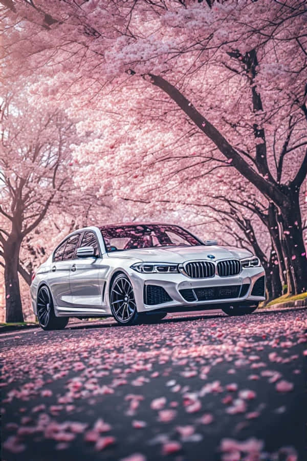 Estetiese Lente Skoon Wit BMW Onder Kersiebloeisels Muurpapier