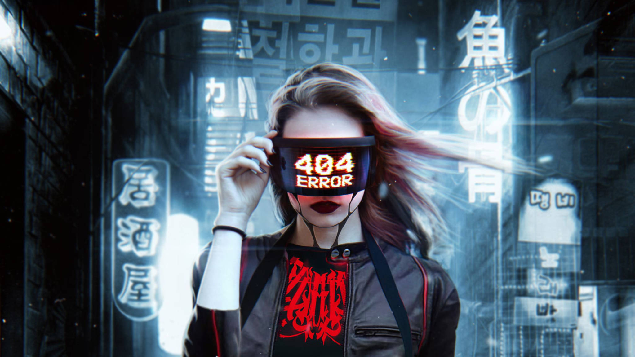 Estetiese Lessenaar Futuristiese Cyberpunk Muurpapier
