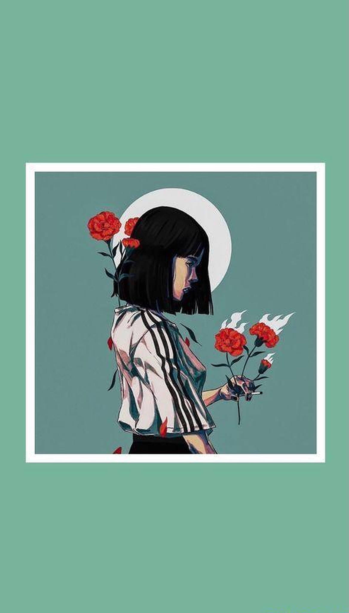 Estetiese Meisie met Rose Muurpapier