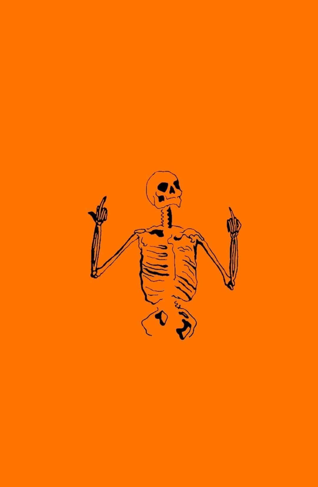 Estetiese Oulike Halloween Geraamte Oranje Kuns Muurpapier