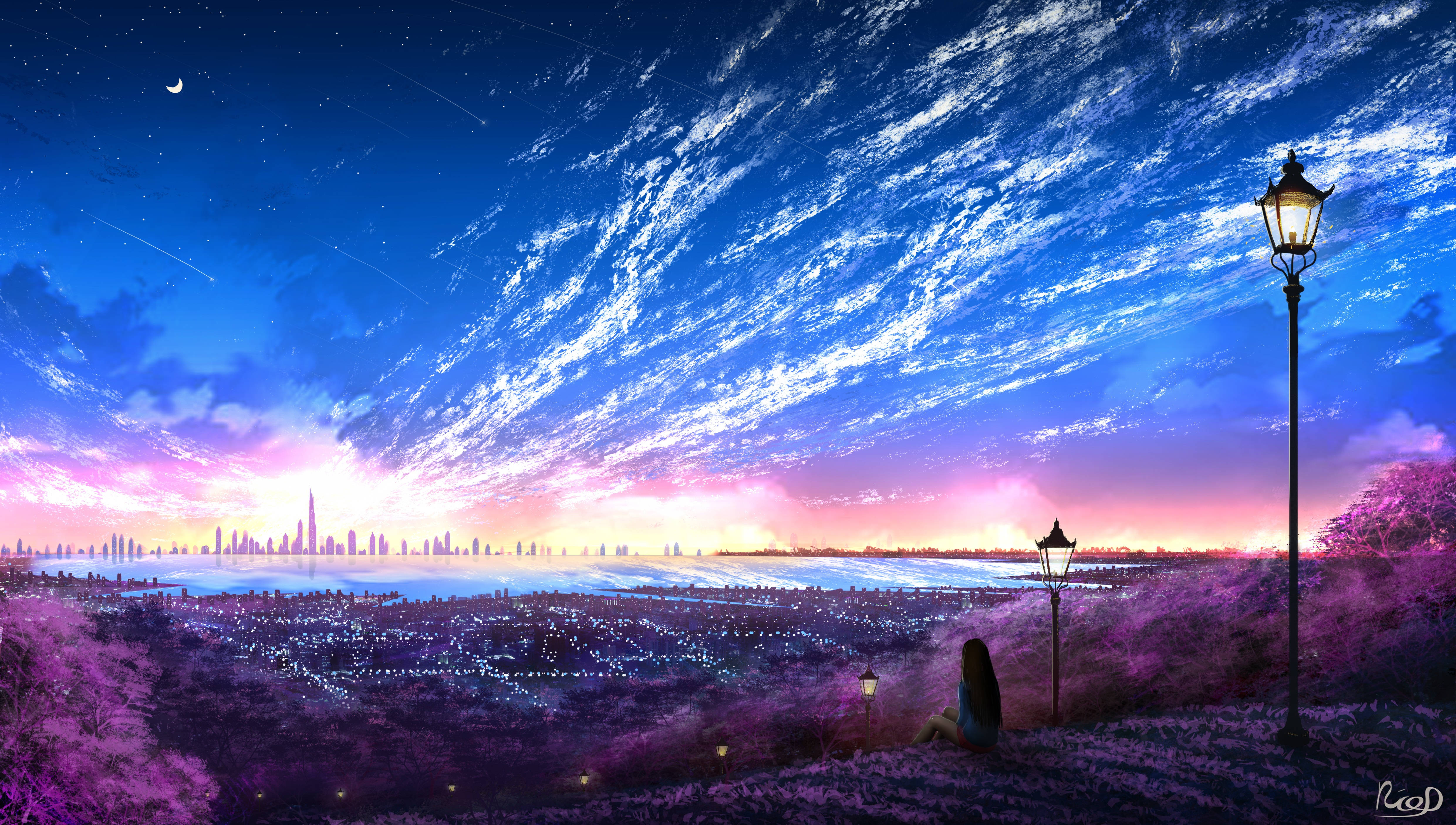 Estetiese Pers Anime 4K Muurpapier